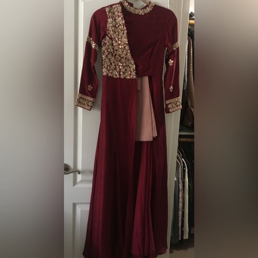 Indo-Western jacket set with draped saree. Brand new
